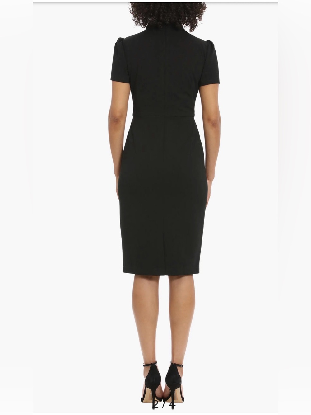 Maggy London Black Midi Tie-Neck Sheath Dress - Picture 2 of 5